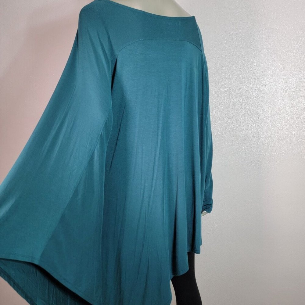 Roaman's Tunic Top Plus Size 22/24 Boat Neck Asymmetric‎ Long Hem Stretch Green - Picture 4 of 8